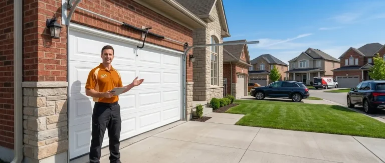 SOS Garage Doors licensed technician completing same-day garage door repair on residential home in Toronto GTA
